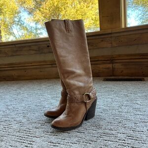 Lucky Brand Ethelda Tan Tall Leather Harness Boots
